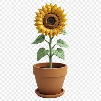 A high-resolution PNG image of a single sunflower in full bloom, set against a clear background.