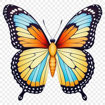 A colorful insect with delicate wings, against a clear transparent background.