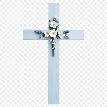 A high-resolution transparent PNG image of a simple white cross with floral elements and a clear background.