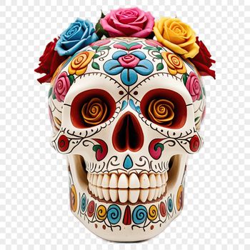 A transparent PNG image of a skull in a clear background.