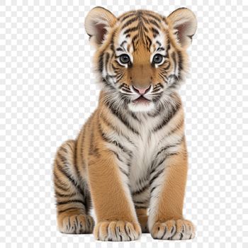 Image of a tiger, a large cat species, in high resolution transparent PNG format.