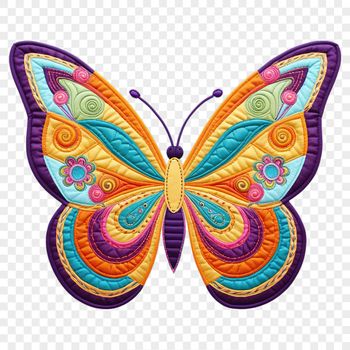 A colorful butterfly with intricate patterns sitting on a clear background.
