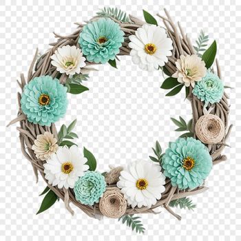 A high-resolution floral wreath with transparent background, ideal for DIY projects.
