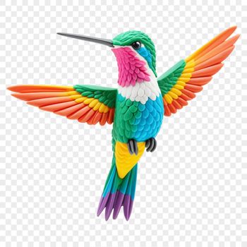 A close-up transparent PNG image of a colorful hummingbird perched on a branch with a clear background.