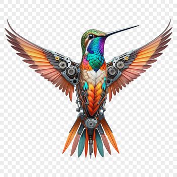 A high-resolution, transparent PNG image of a colorful hummingbird perched on a branch.