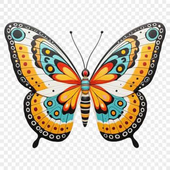 A high-resolution transparent image of a colorful butterfly with intricate details.