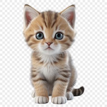 A high-resolution transparent PNG image of a curious little cat.