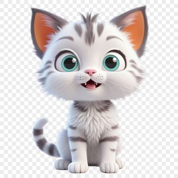 A high-resolution transparent PNG image of a playful gray cat kitten with a clear background.