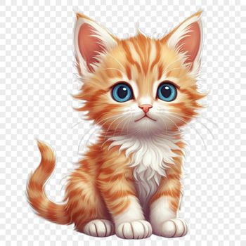 A small domestic cat with soft fur, standing on all fours on a transparent background.
