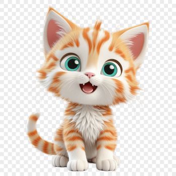 A small domestic cat with fluffy fur and big eyes.