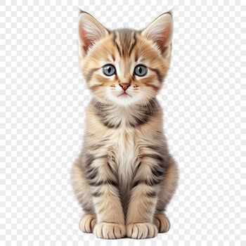 A high-resolution, transparent PNG image of a cute kitten with a clear background, suitable for commercial or personal use.