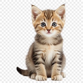 A cute cartoon kitten with a transparent background, suitable for printing or digital use.