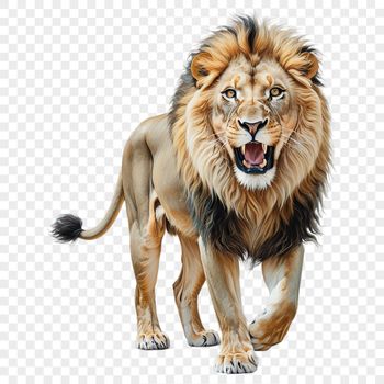 A high resolution image of a male lion with a clear background, suitable for print quality use.