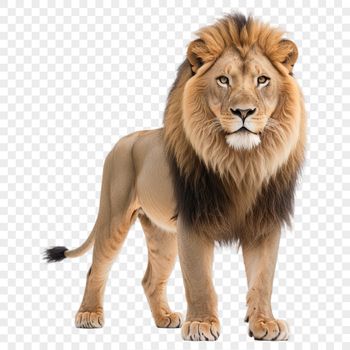 A high-resolution PNG image of a majestic African lion in a clear background.