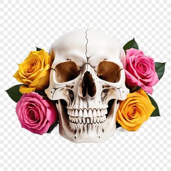 Illustrative skull with clear background in transparent PNG format for high-resolution designs.