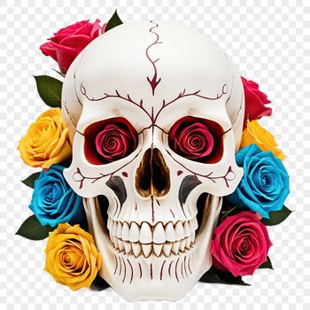 A transparent PNG skull with a clear background, suitable for sublimation printing or DIY projects.