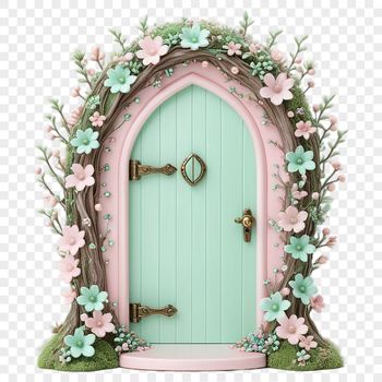 A whimsical fairy door with a transparent background, suitable for commercial or personal use.