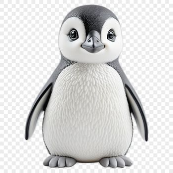 A small penguin chick standing on the ice.