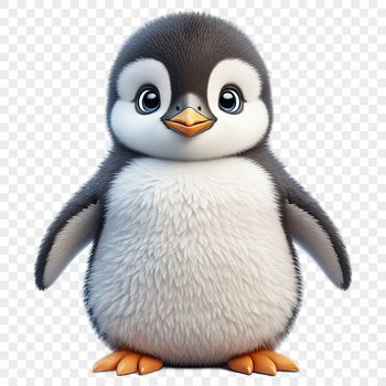A small, fluffy penguin chick stands on a clear background, ready for sublimation printing or other creative uses.