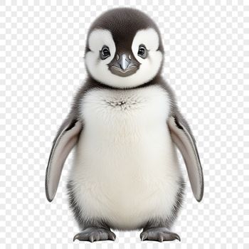 A high-resolution transparent image of a small penguin with a simple background.