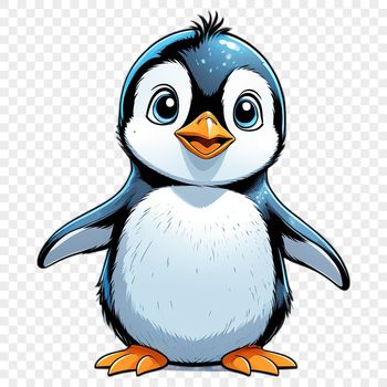 A cute, adorable penguin chick standing on a rocky shore with a clear background.