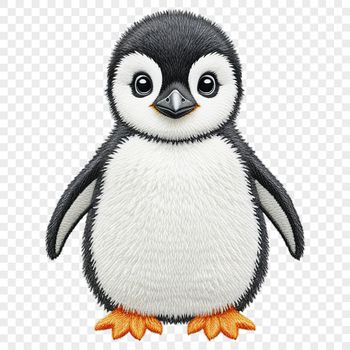 A cute, black-and-white penguin chick standing on a rock.