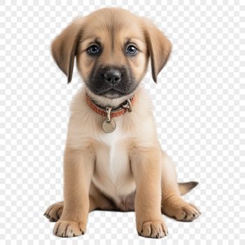 A high-resolution transparent PNG image of a cute puppy in front of a clear background.
