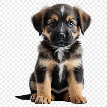 A cute puppy sitting on a grassy background with clear visibility.