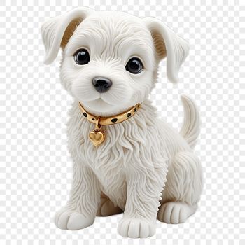 A small puppy sitting on a neutral background.