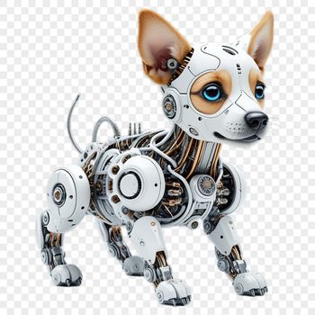 A small, cute dog sitting on a plain background.
