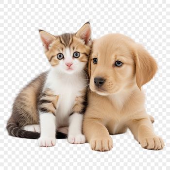Free high-resolution PNG image of a playful puppy kitten sitting together.