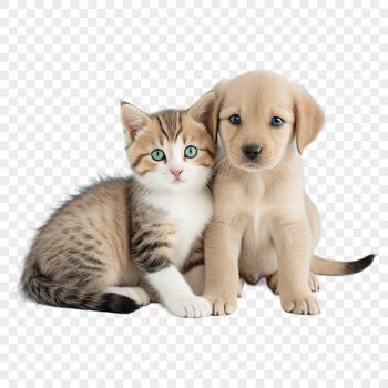 A high-resolution PNG image of a cute puppy kitten hybrid creature with a clear background.