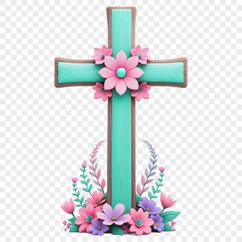 A simple transparent PNG icon of a cross with a floral pattern in the center.