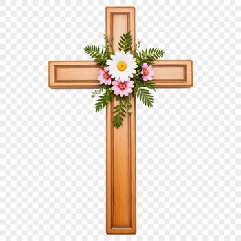 A detailed, high-quality PNG illustration of a Christian cross featuring intricate design elements.