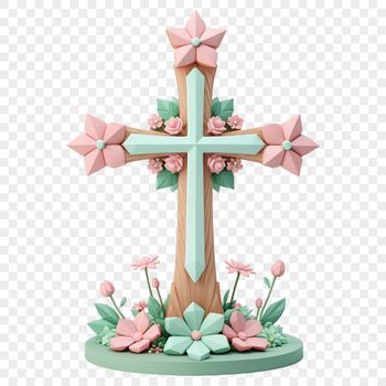 A high-resolution transparent png image of a simple white cross with floral patterns and intricate details.