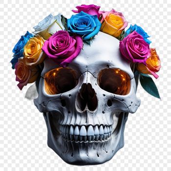 A colorful skull illustration with a clear background, suitable for high-resolution printing and commercial use.