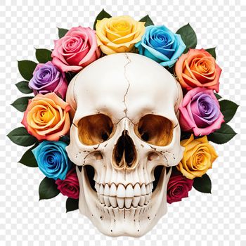 A transparent PNG image of a decorative skull with a clear background, ideal for sublimation printing.