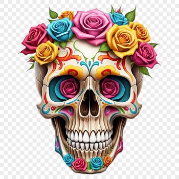 A transparent skull graphic with a clear background, suitable for sublimation printing and commercial use.