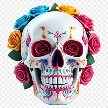 A detailed illustration of a skull with a floral pattern, suitable for print and commercial use.