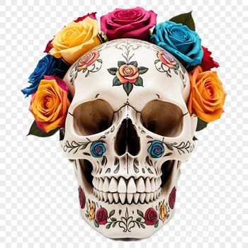 A transparent high-resolution skull with a clear background, suitable for sublimation printing.