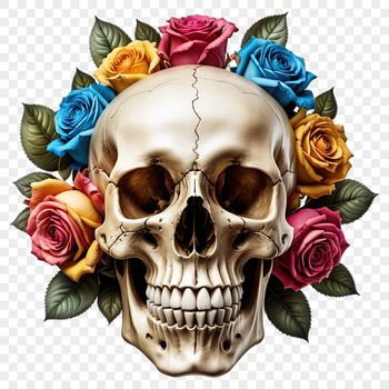 A transparent PNG skull with a clear background suitable for sublimation printing.