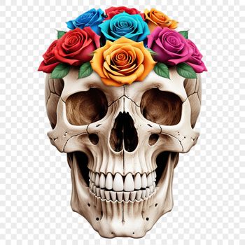 A transparent PNG skull with a floral pattern on its surface.