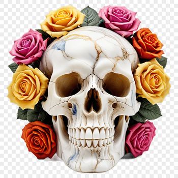 A clear background image of a single skull with a floral design element, suitable for digital and commercial use.