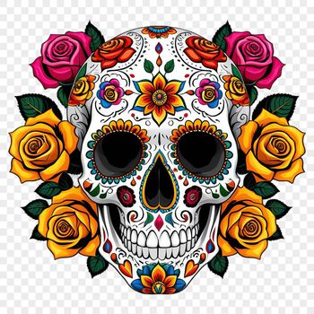 A clear PNG image of a skull with a simple floral pattern in the background.