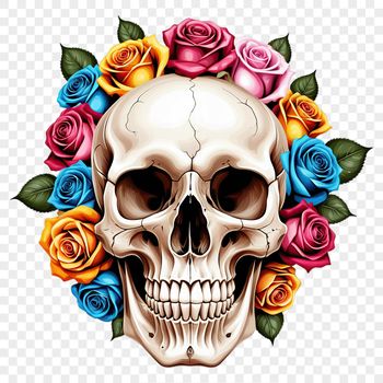 A transparent skull illustration with a clear background, suitable for sublimation and high-resolution printing.