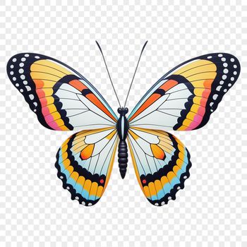 A high-resolution illustration of a colorful butterfly with clear transparent background.
