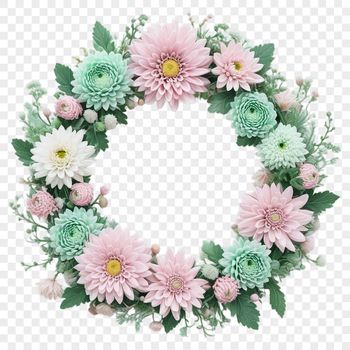 A high-resolution floral wreath with a clear background, suitable for sublimation and commercial or personal use.