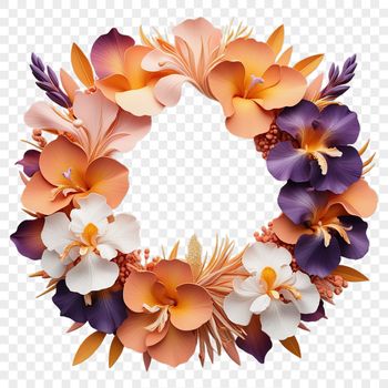 A digital floral wreath with a transparent background, suitable for commercial and personal use.