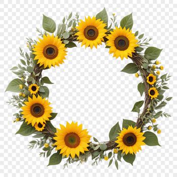 A high-resolution floral sunflower wreath with clear background, ideal for sublimation and print projects.
