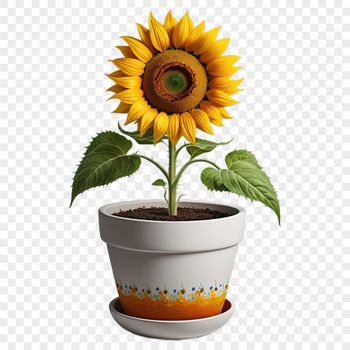A bright yellow sunflower with dark centers in full bloom on a white background.
